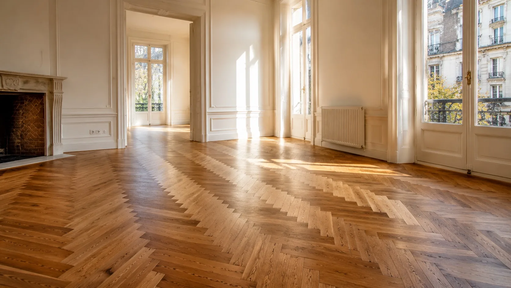 Pose de parquet à Bruxelles - parquet chevron en chêne dans appartement bruxellois - Deco-Bati SRL